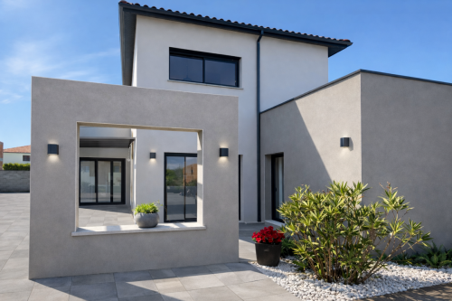 Maison moderne et patio décoré